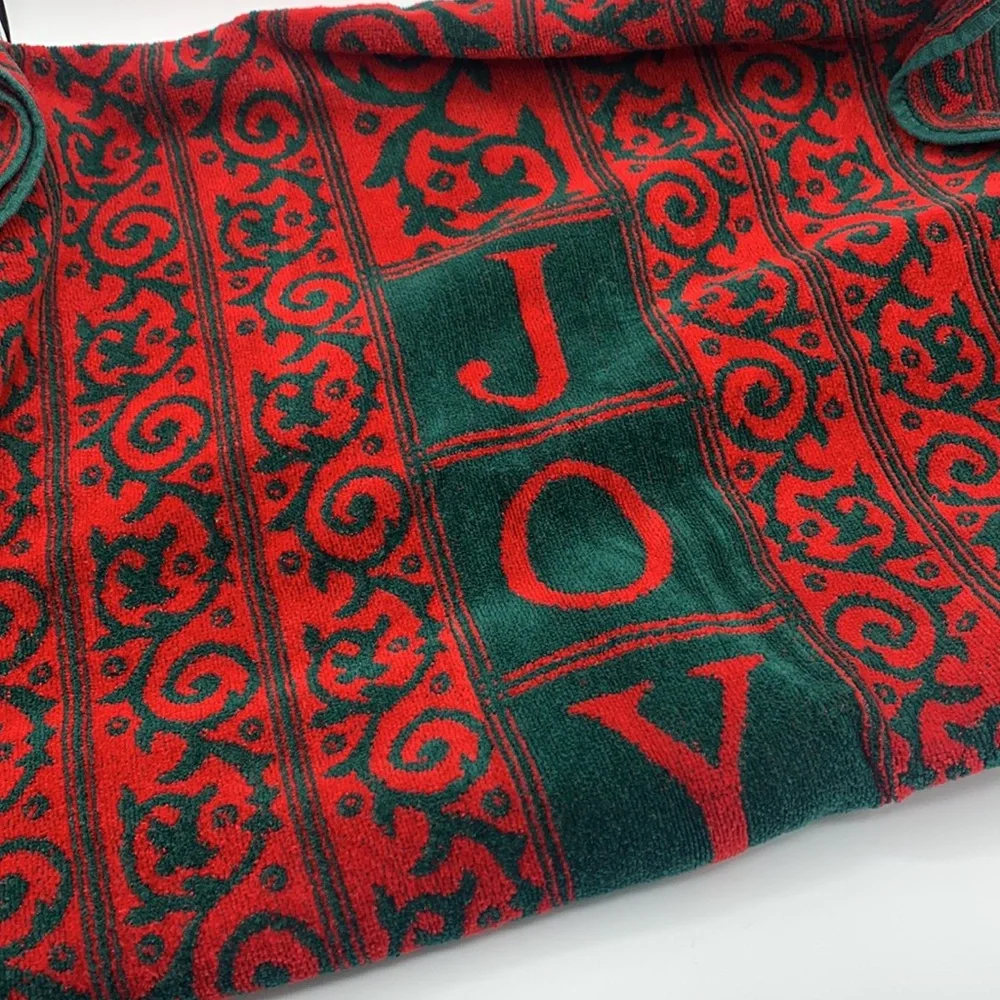 Vintage JCPenney Home Collection Cotton Red Green JOY Bath Towel & Hand Towel